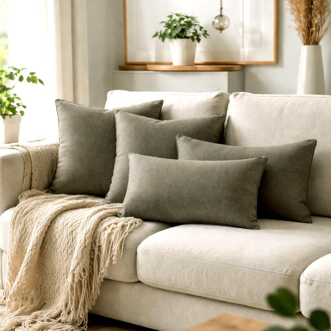 Silver Gray Linen Throw Cushion Cover