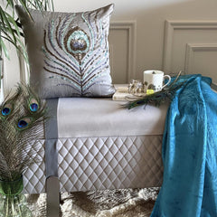 Peacock Feather - Silver Art Silk Decorative Euro Sham
