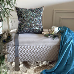 Dazzling Flora Blue Sequins Throw Cushion Cover