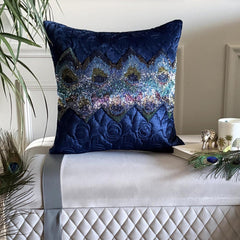 Neelkanth - Blue Velvet Throw Cushion Cover