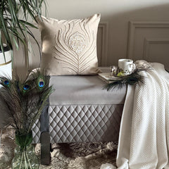 Pearly Peacock Feather - Natural Beige Cotton Linen Decorative Euro Sham