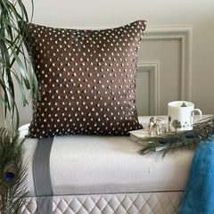 Persian Peacock - Brown Art Silk Throw Pillow Cover