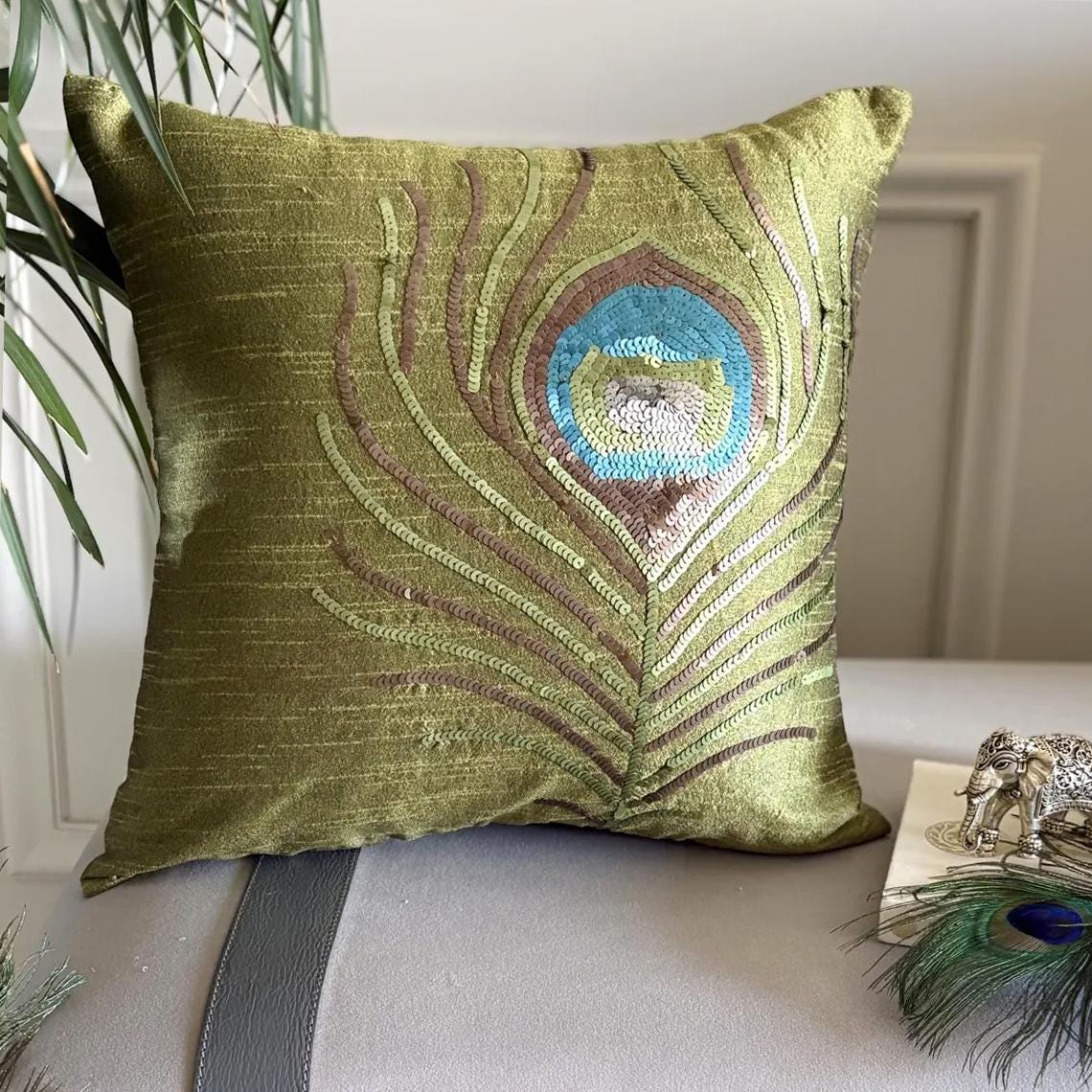 Green Peacock Feather Euro Sham