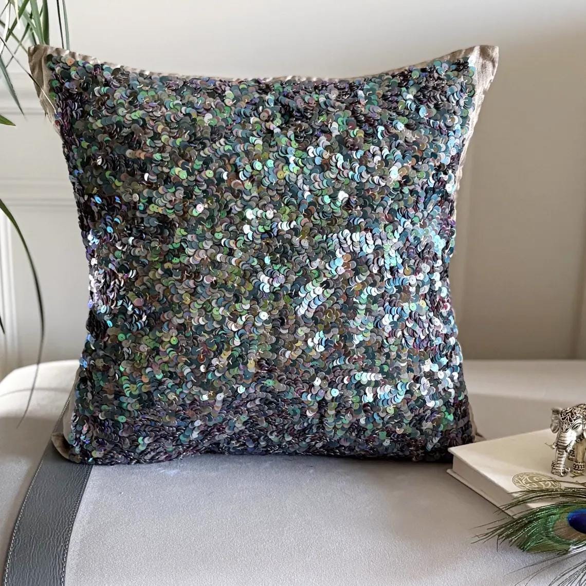 Dazzling Flora Blue Peacock Throw Cushion Cover