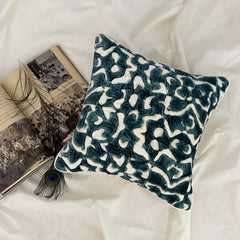 Medhakara - Teal Blue Suede Throw Cushion Cover