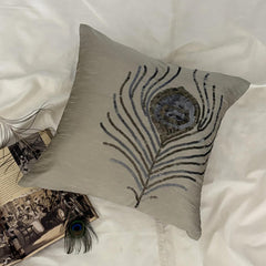 Peacock - Gray Art Silk Decorative Euro Sham