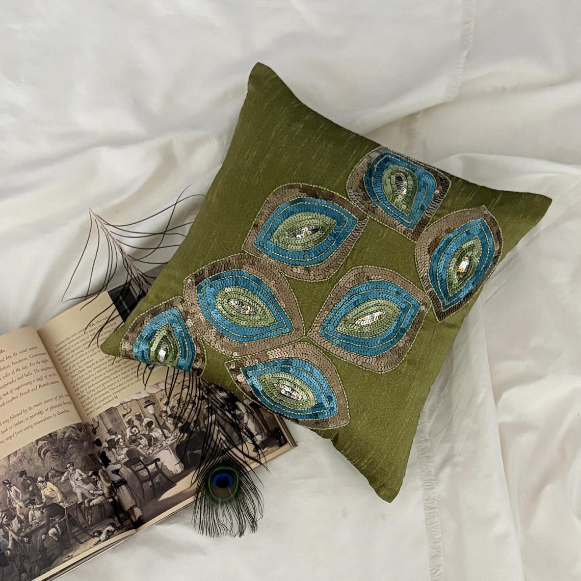 Peacock Abstract Silk Throw Pillow Cover