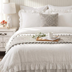 Blushed Chevron - Velvet Peach, Grey Decorative Bed Runner and Cushion Cover