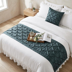 Satin Nights - Blue Satin Decorative Bed Runner and Cushion Cover