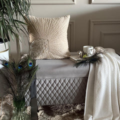 Peacock Pearls - Natural Beige Cotton Linen Throw Pillow Cover