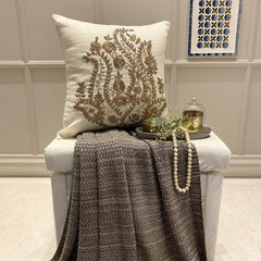 Gold Magical Garden - White Cotton Linen Decorative Euro Sham