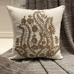 Gold Magical Garden - White Cotton Linen Decorative Euro Sham