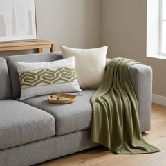 White Linen Throw Cushion Cover - Verdant Labyrinth