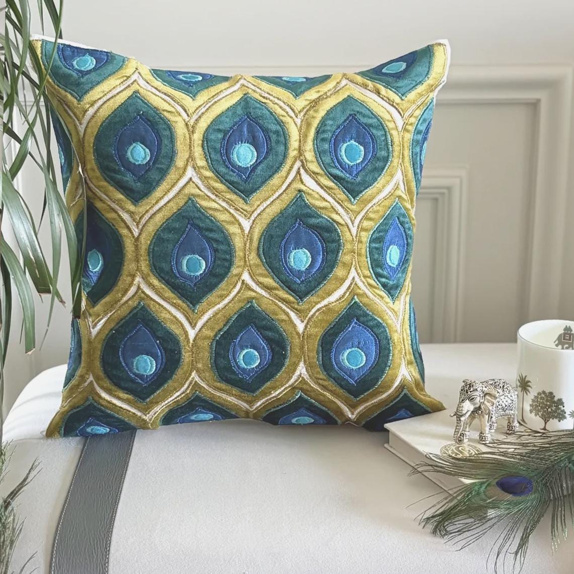 Art Deco Peacock Pillow Cover