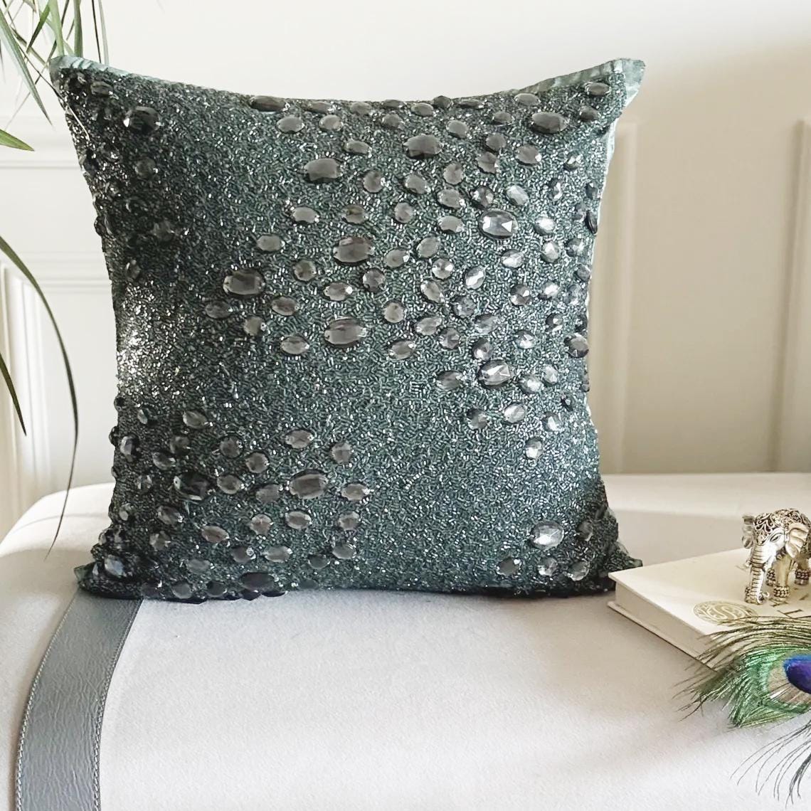 Peacock Jewel Throw Pillow Cover