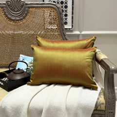 Green & Orange Luxury - Green & Orange Art Silk Throw Cushion Cover Pack of 2