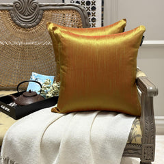 Green & Orange Luxury - Green & Orange Art Silk Throw Cushion Cover Pack of 2