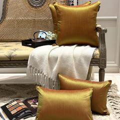 Green & Orange Luxury - Green & Orange Art Silk Throw Cushion Cover Pack of 2