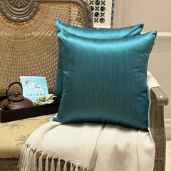 Teal Blue Luxury - Teal Blue Art Silk Throw Cushion Cover Pack of 2