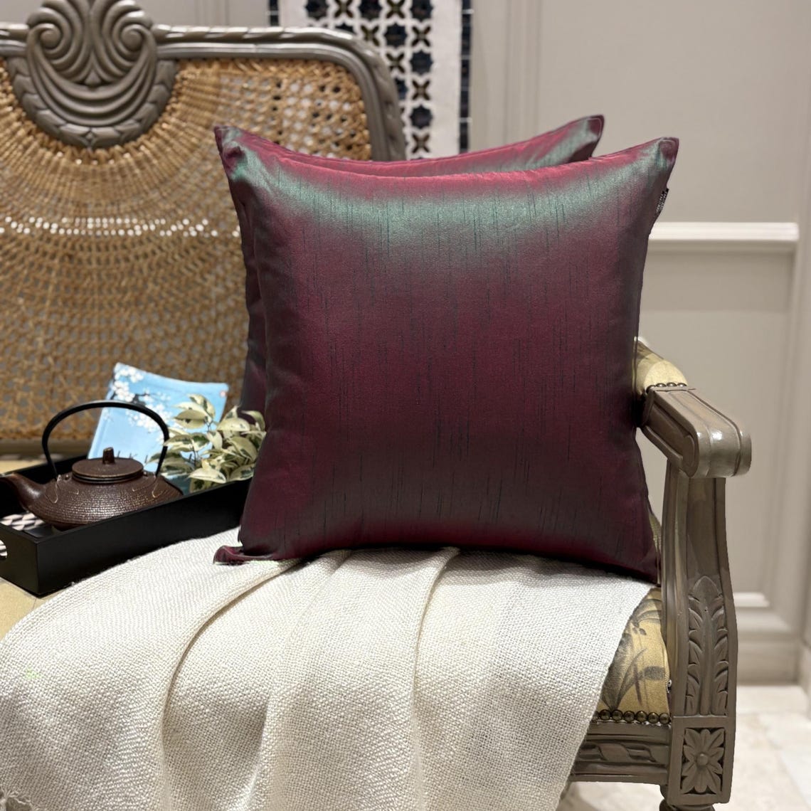 Green Fuchsia Luxury Throw Cushion Cover
