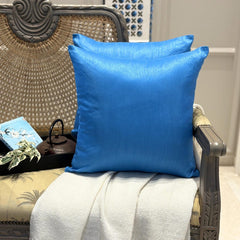Peacock Blue Luxury Pack of 2 - Peacock Blue Art Silk Throw Cushion Cover