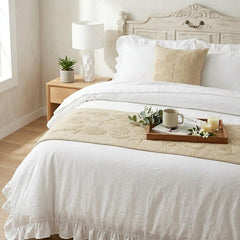 Off To The Sea - Linen Beige Decorative Bed Runner and Cushion Cover