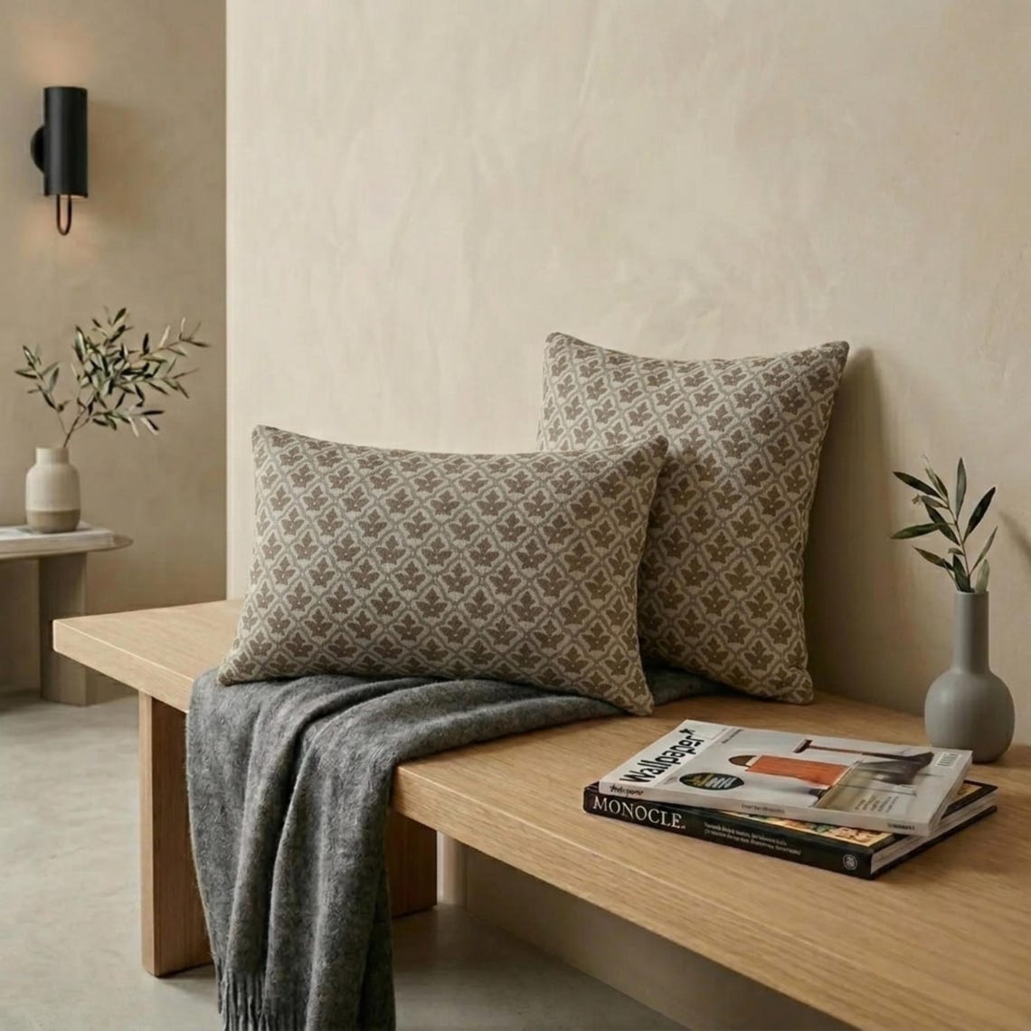 Gray Linen Throw Cushion Cover - Terra Lattice
