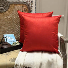 Blood Red Luxury Pack of 2 - Blood Red Art Silk Throw Cushion Cover