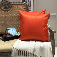 Orange Luxury Pack of 2 - Orange Art Silk Throw Cushion Cover
