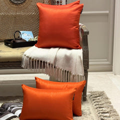 Orange Luxury Pack of 2 - Orange Art Silk Throw Cushion Cover