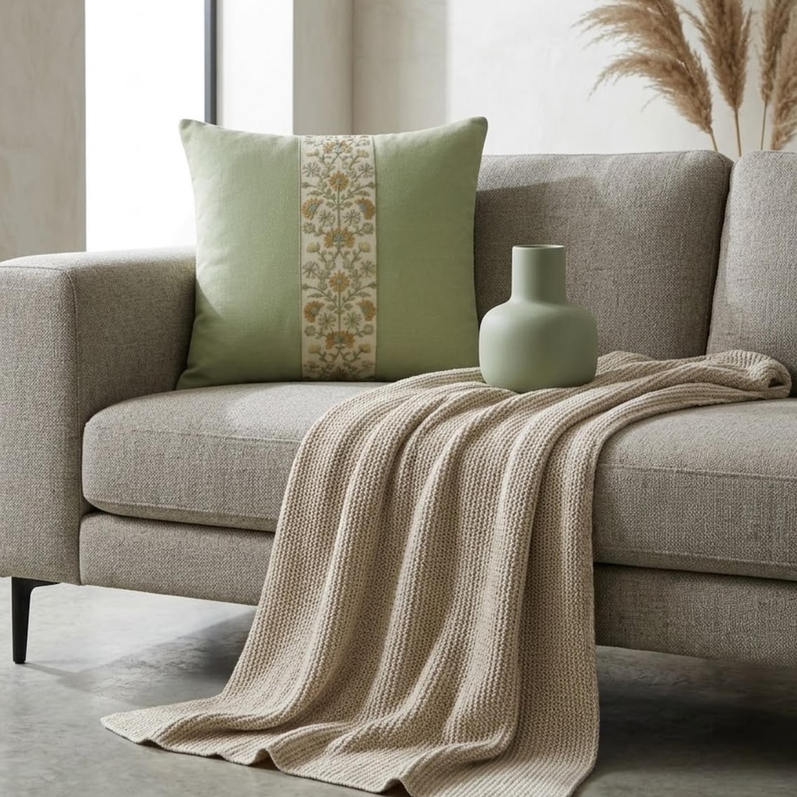 Sage Blossom Throw Cushion Cover