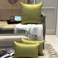 Olive Green Luxury Pack of 2 - Olive Green Art Silk Throw Cushion Cover