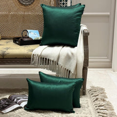 Dark Green Luxury Pack of 2 - Emerald Green Art Silk Throw Cushion Cover