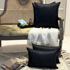 Black Luxury Pack of 2 - Black Art Silk Throw Cushion Cover