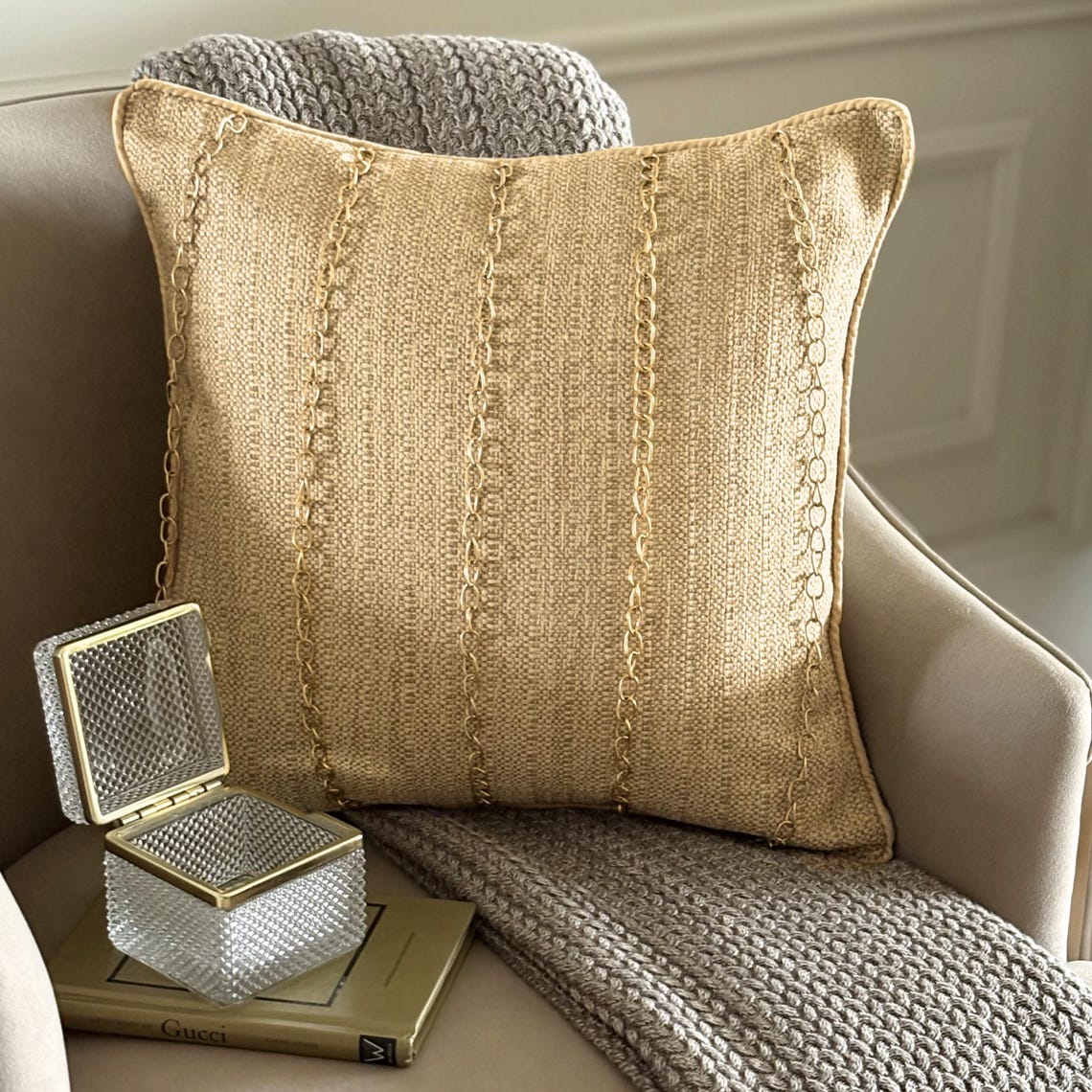 Chain Reaction Gold Throw Pillow Cover