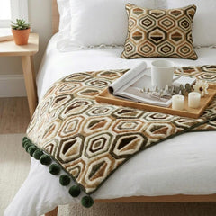 Hex Element - Velvet Beige Decorative Bed Runner and Cushion Cover