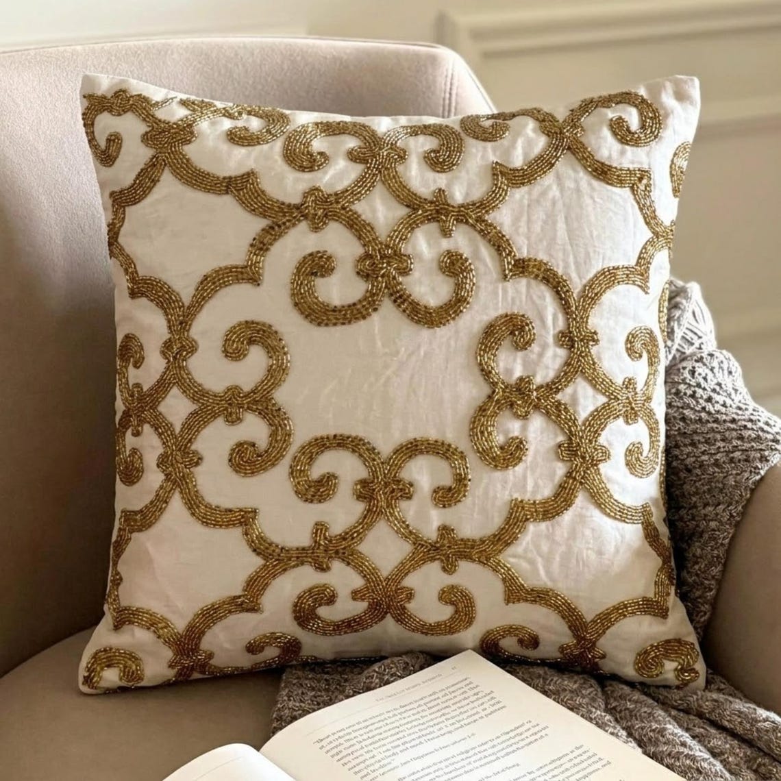 Gold Encrusted - Gold Cotton Linen Decorative Euro Sham