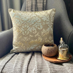 Creamy Damask - Cream Burnout Velvet Throw Pillow Cover