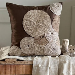 Adorned By Jute - Brown Art Silk Throw Pillow Cover