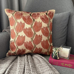 Blooming Tulips - Pearl Beige Velvet Decorative Euro Sham