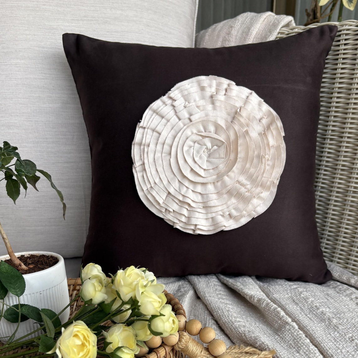 Vintage Blossoms - Brown Suede Decorative Euro Sham