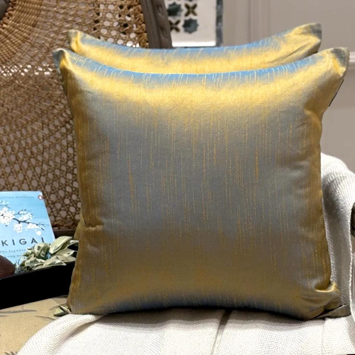 Turquoise Gold Luxury Throw Cushion Cover