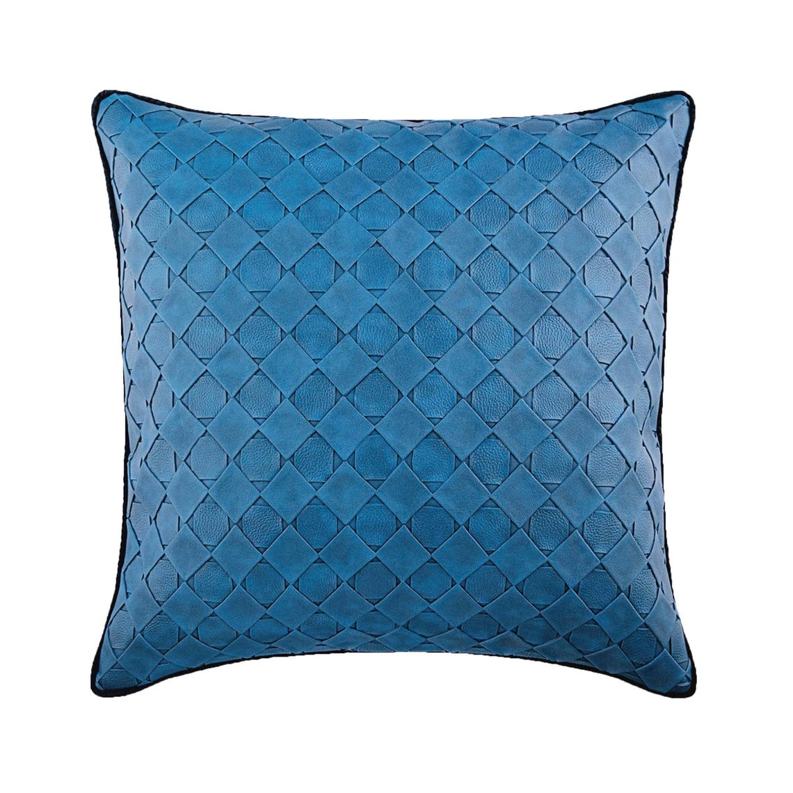 Blue Leather Weave - Blue Faux Leather Throw Pillow Cover