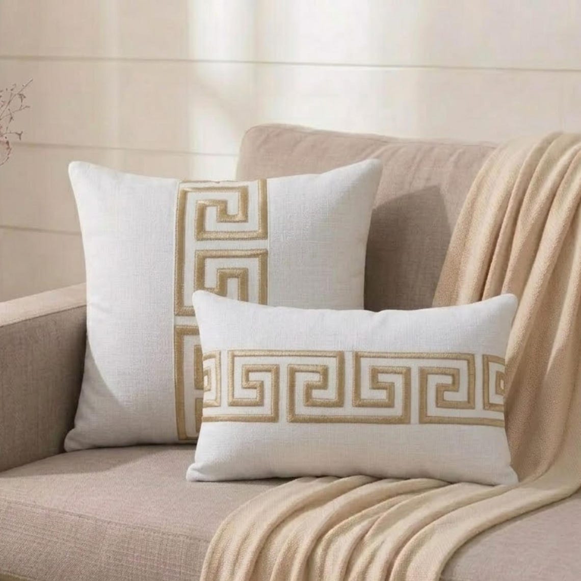 Ivory White Linen Throw Cushion Cover - Imperial Maze