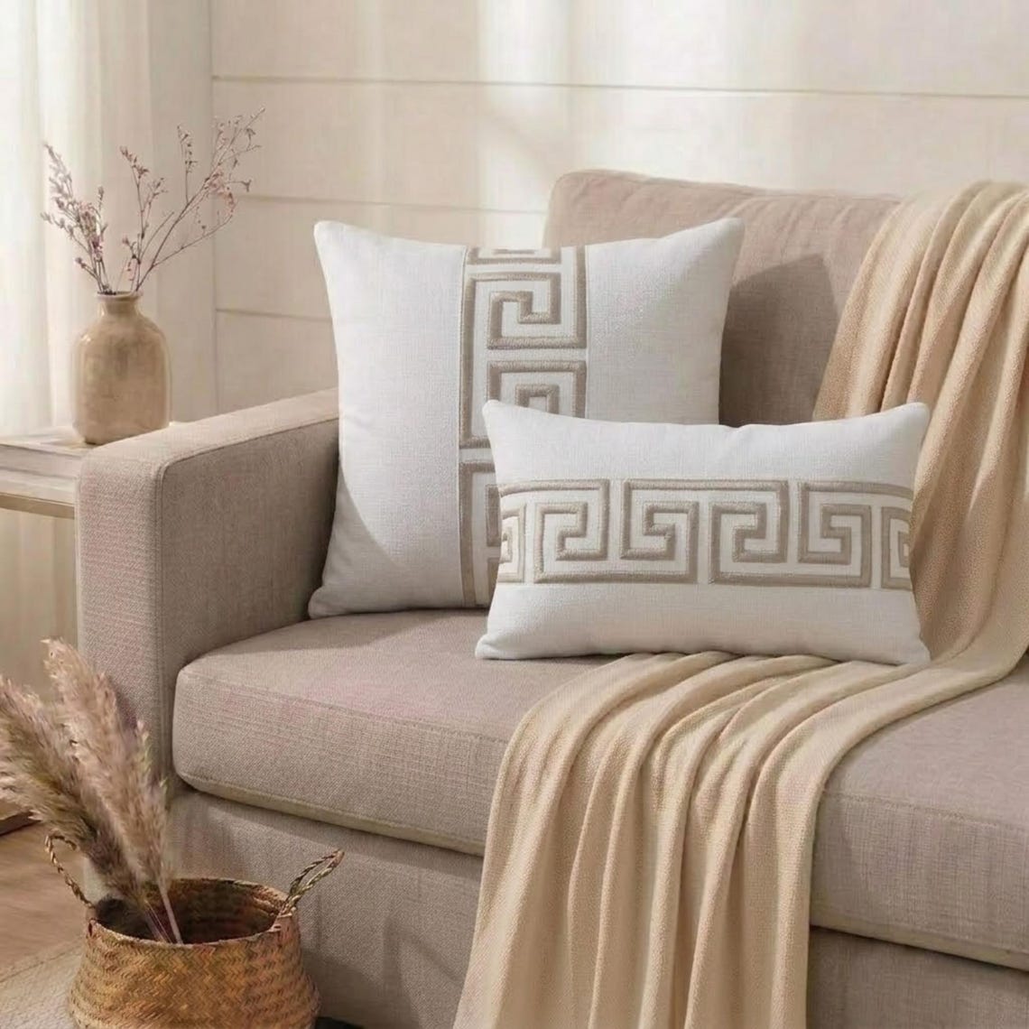 Ivory And Gray Linen Throw Cushion Cover - Caesar’s Line
