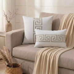 Ivory And Gray Linen Throw Cushion Cover - Caesar’s Line