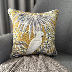 Mustard Cotton Throw Cushion Cover - Cockatoo Bloom