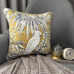 Mustard Cotton Throw Cushion Cover - Cockatoo Bloom
