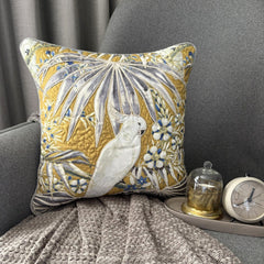 Mustard Cotton Throw Cushion Cover - Cockatoo Bloom
