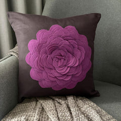 Pink Rose - Brown Faux Suede Throw Pillow Cover